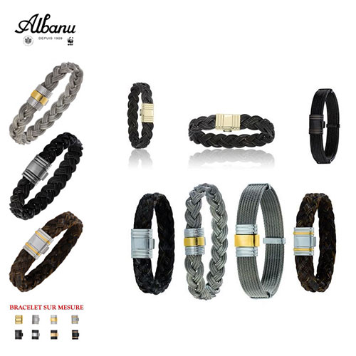 Albanu | Différents bracelets en crins naturels et acier issus des différentes collections de la marque.