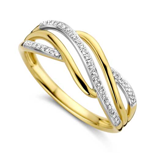 Dulci Nea |Bague  en or jaune et blanc 18 carats et entrelacement en diamants brillants.