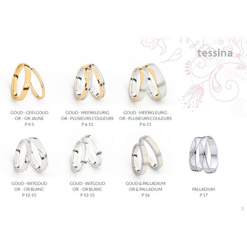 Tessina | Une élégance classique, des créations fraîches, des modèles tendance ou artisanaux... Avec Tessina, vous choisissez la qualité à prix abordable mais avez également la possibilité de vous tourner vers des anneaux plus robustes si vous le désirez..